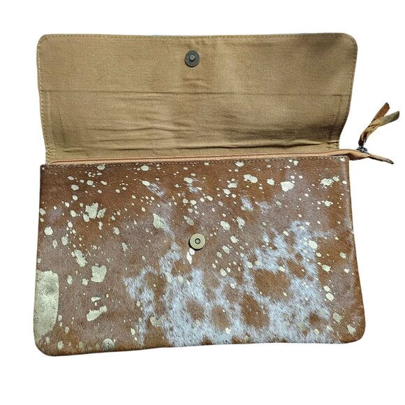 American Darling Cowhide Leather Clutch Purse Western Gold Metallic Accent - Picture 5 of 12